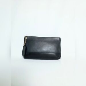 Vintage Coach Cosmetic Case Large 7172 Blavy Navy Leather Pouch Blue Ticking